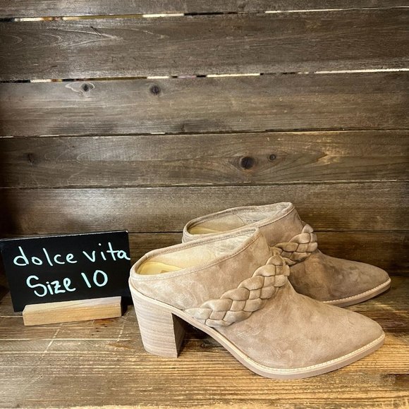 New Womens‎ Dolce Vita Serla Beige Suede Slip On Heeled Booties Pointed Toe 10 M - Picture 1 of 6